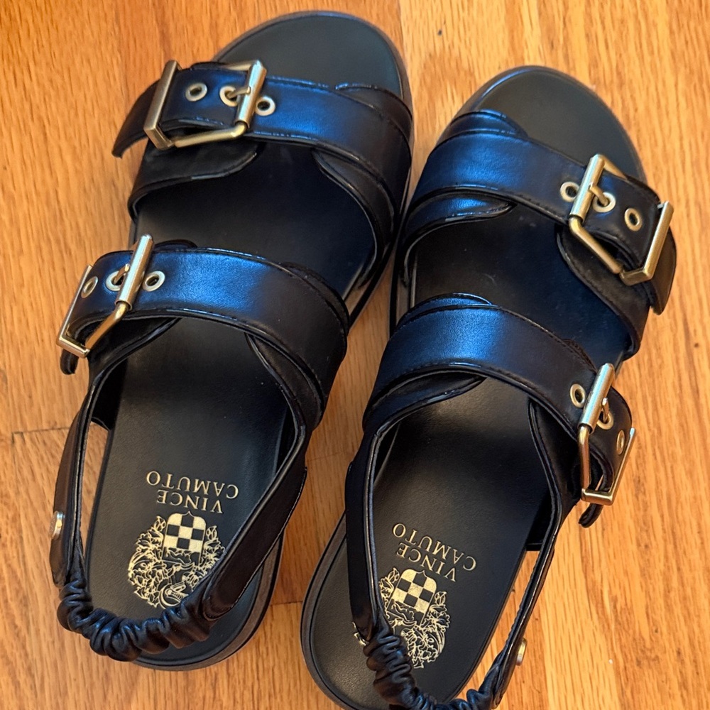 Vince Camuto Anivay Black Sandals with Gold Buckles - Picture 7 of 10